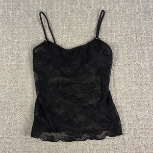 Samantha Chang Black Lace Camisole Sheer Mesh Tank Top Vintage Y2K Whimsigoth S